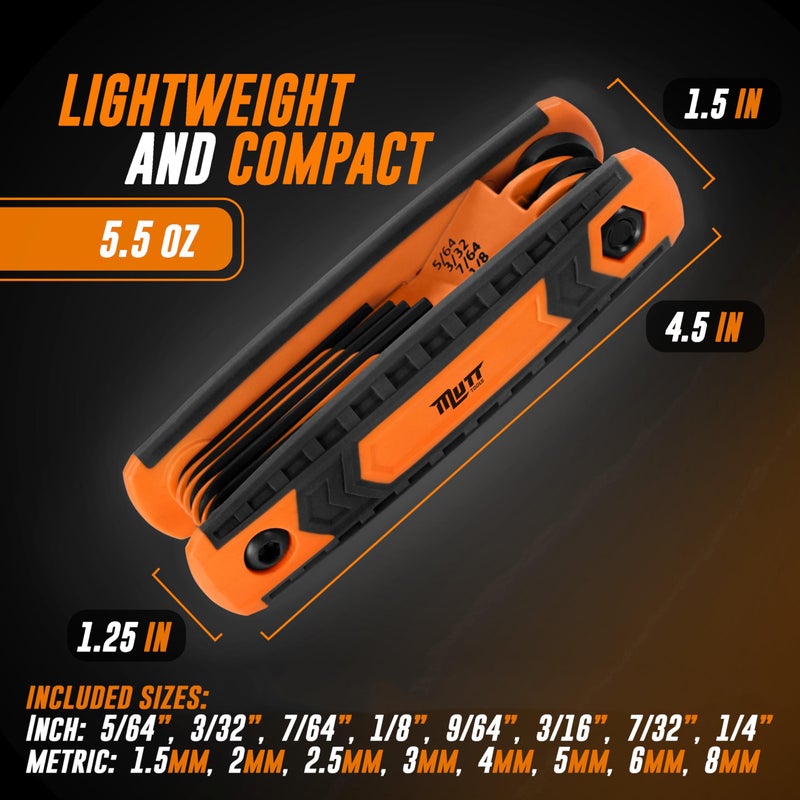 AMERICAN MUTT TOOLS Mutt Tools 17pc Folding Allen Key Set - SAE & Metric Hex Wrench Set with Color-Coding - Compact Allen Wrench Tool for Bikes, DIY, Archery - Keys with Size Markings - Image 2