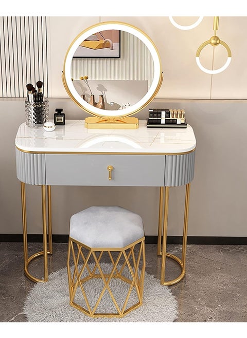 Ergonomic Vanity Table, Cushioned Stool, Makeup Vanity Set with Led Lighted Mirror, Dressing Table, Writing Desk, Dressing Table for Home