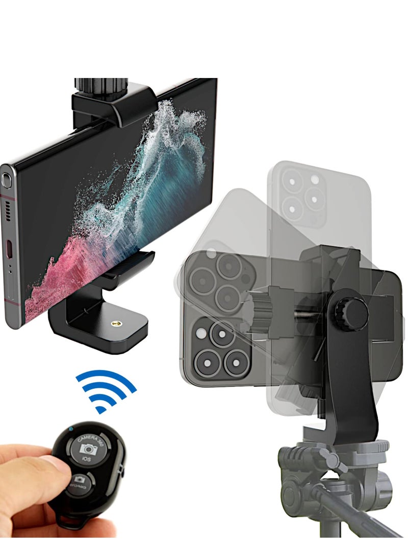 Excefore Cell Phone Tripod Mount Adapter with Bluetooth Remote, Fits Any Size Smartphone Including iPhone 14 Plus, Pro Max, S23 Ultra - Image 1