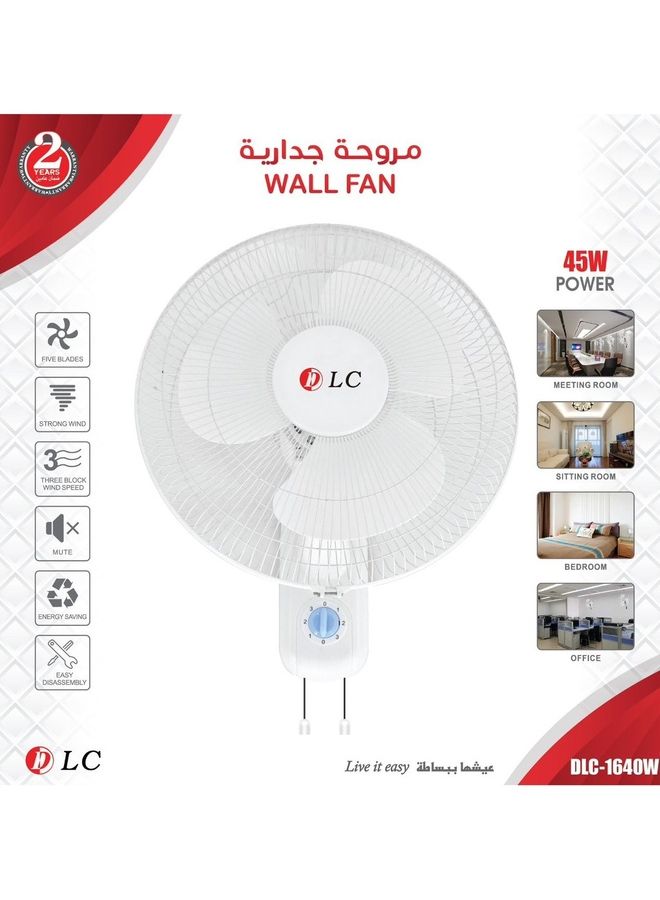 DLC Wall Fan 45 W DLC-1640W White - Image 3
