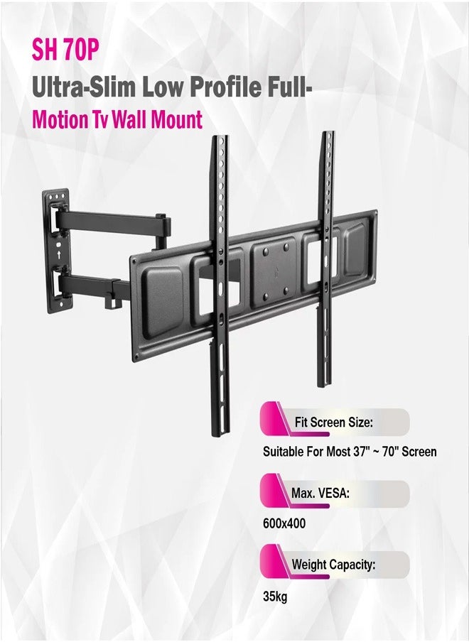 Skill Tech SH 70P Swivel TV Wall Mount for 37"-70" Screens, VESA 600x400, Wall Profile 71mm–431mm, Max Load 35kg – Black  - Image 3
