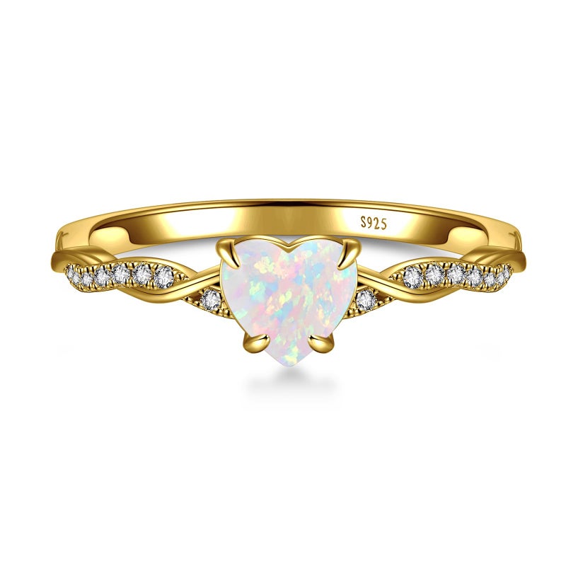 Yaresul 1.25Ct Created Opal Ring For Women 14K Gold Plated Sterling Silver Fire Opal Heart Ring For Women Promise Ring Engagement Ring For Anniversary Valentine'S Day Size 8 - Image 2
