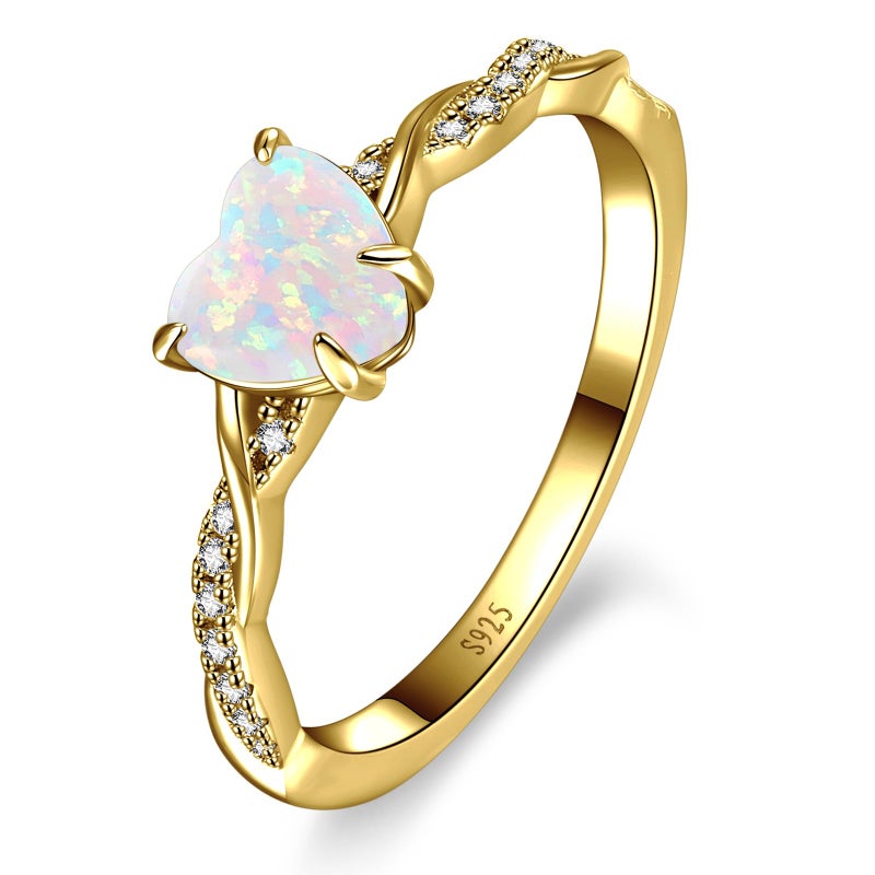 Yaresul 1.25Ct Created Opal Ring For Women 14K Gold Plated Sterling Silver Fire Opal Heart Ring For Women Promise Ring Engagement Ring For Anniversary Valentine'S Day Size 8 - Image 1