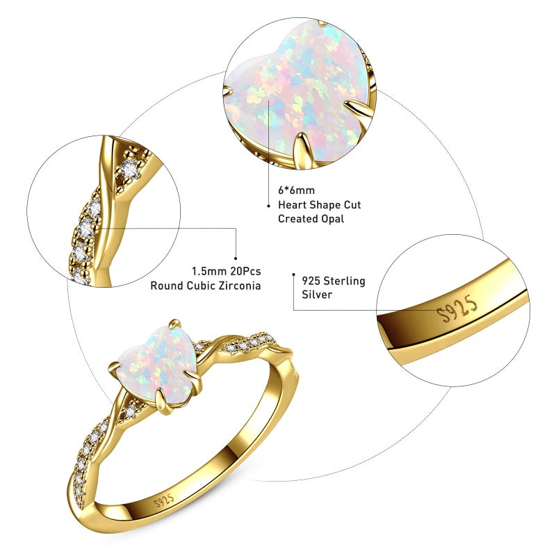 Yaresul 1.25Ct Created Opal Ring For Women 14K Gold Plated Sterling Silver Fire Opal Heart Ring For Women Promise Ring Engagement Ring For Anniversary Valentine'S Day Size 8 - Image 3