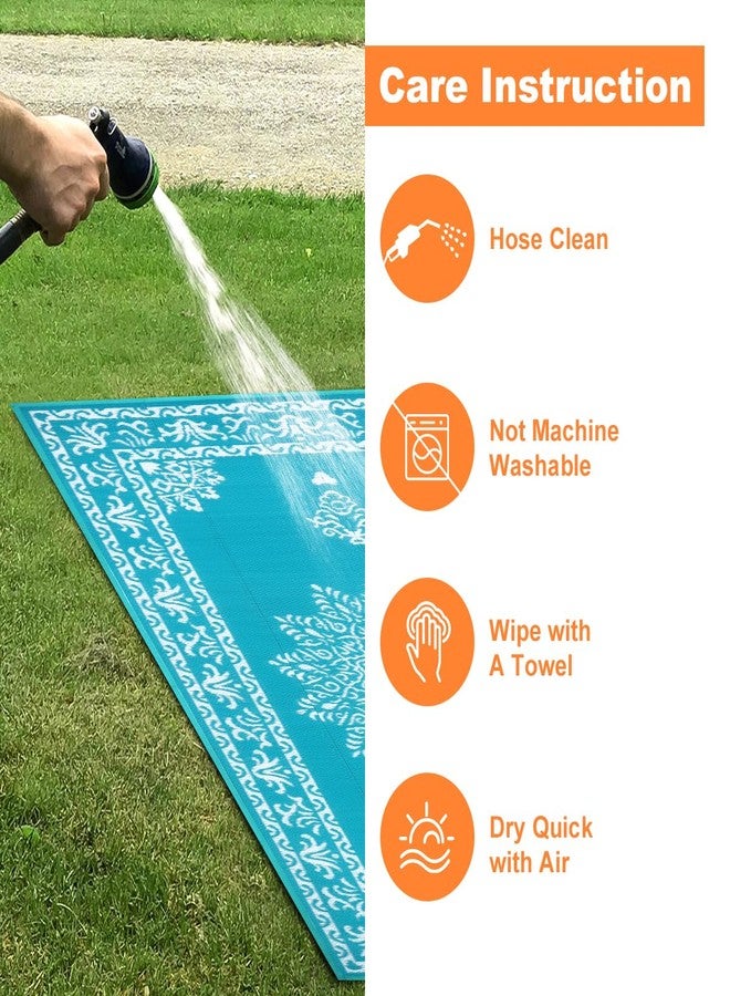 Yamaziot Outdoor Rug 5x8 Ft Waterproof Reversible Plastic Rug for Patio, UV Resistant Portable RV Camping Carpet, Bohemian Indoor Outdoor Rug for Porch, Deck, Balcony, Teal - Image 5