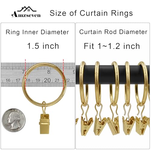 AMZSEVEN 40 Pack Metal Curtain Rings with Clips, Drapery Clips Hooks, Decorative Curtain Rod Clips 1.5 in Interior Diameter, Gold - Image 3