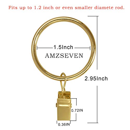AMZSEVEN 40 Pack Metal Curtain Rings with Clips, Drapery Clips Hooks, Decorative Curtain Rod Clips 1.5 in Interior Diameter, Gold - Image 2