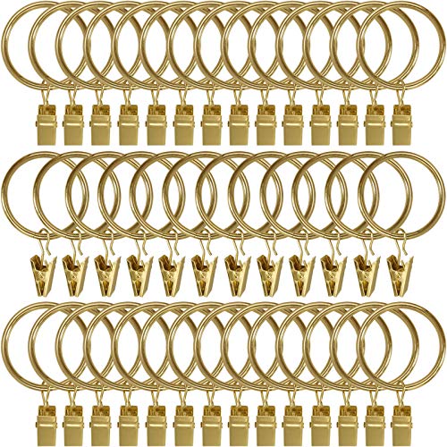 AMZSEVEN 40 Pack Metal Curtain Rings with Clips, Drapery Clips Hooks, Decorative Curtain Rod Clips 1.5 in Interior Diameter, Gold - Image 1