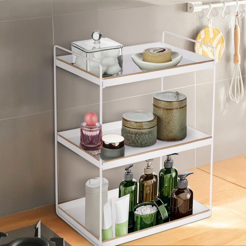 Niyara Heavy-Duty 3-Tier Iron Metal Spice Rack – Multipurpose Storage Shelf for Kitchen, Bathroom, or Countertop – Ideal for Organizing Spices, Cosmetics, and Essentials (Square White with Gold) - Image 4