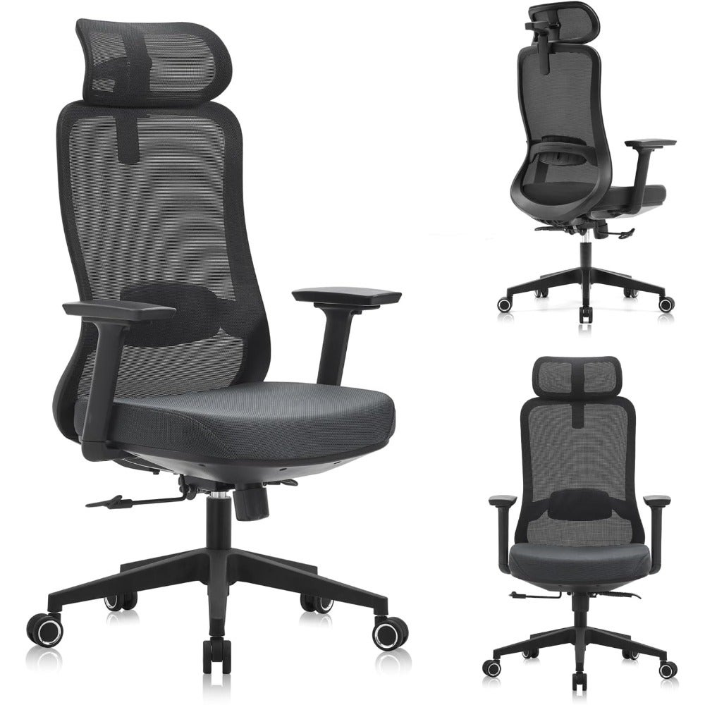 Office Chair, Ergonomic Chair with Lumbar Support, Adjustable Height and Reclining Function, Breathable Mesh Executive 360° Swivel Chair, Black