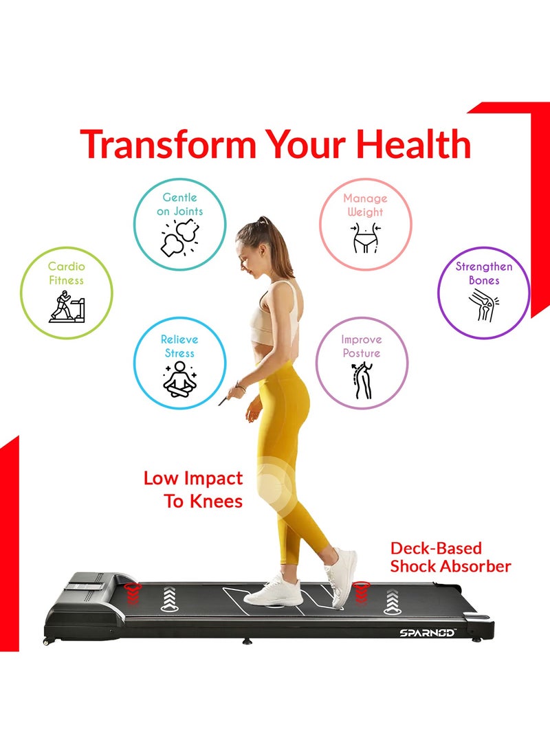 Sparnod Fitness - Sparnod Fitness STH-3004 Walking Pad Treadmill for Home & Office Work & Walk 100% Assembled LED Display Remote Control Non-Slip Belt Shock Reduction Space-Saving Design BT Speakers جهاز مشي قابل للطي - Image 1