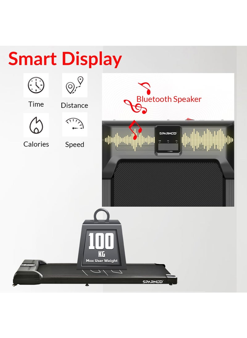 Sparnod Fitness - Sparnod Fitness STH-3004 Walking Pad Treadmill for Home & Office Work & Walk 100% Assembled LED Display Remote Control Non-Slip Belt Shock Reduction Space-Saving Design BT Speakers جهاز مشي قابل للطي - Image 1