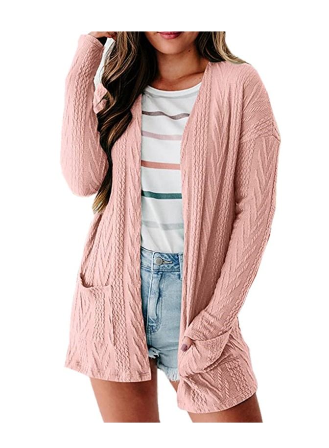 Loquat New Women's Solid Color Loose Fashion Stitching Sweater Knitted Long Sleeve Cardigan 