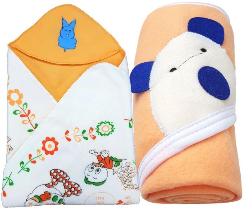 Brandonn BRANDONN Newborn Combo of Double PLY Reversible Hooded and Fleece Hooded Baby Blankets(Pack of 2, Beige) - Image 1