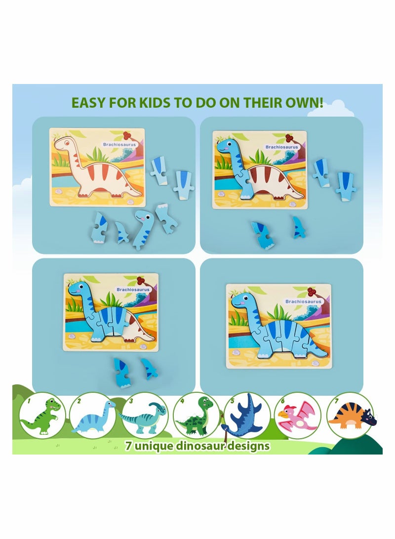 KASTWAVE Dinosaur Puzzles for Kids, Wooden Puzzles for Toddlers, Dinosaur Toys for Kids Toddlers Girls Boys Gifts for Birthday, Educational Dinosaur Learning Toys for Toddlers Preschool 7Pcs  - Image 4