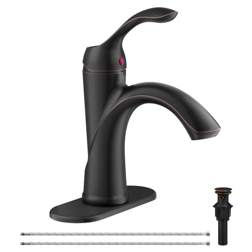BATHLAVISH Bathroom Sink Faucet 1 Hole Oil Rubbed Bronze Single Handle Bathroom Faucets Farmhouse RV Lavatory Vanity with Pop Up Drain Parts with Overflow - Image 1