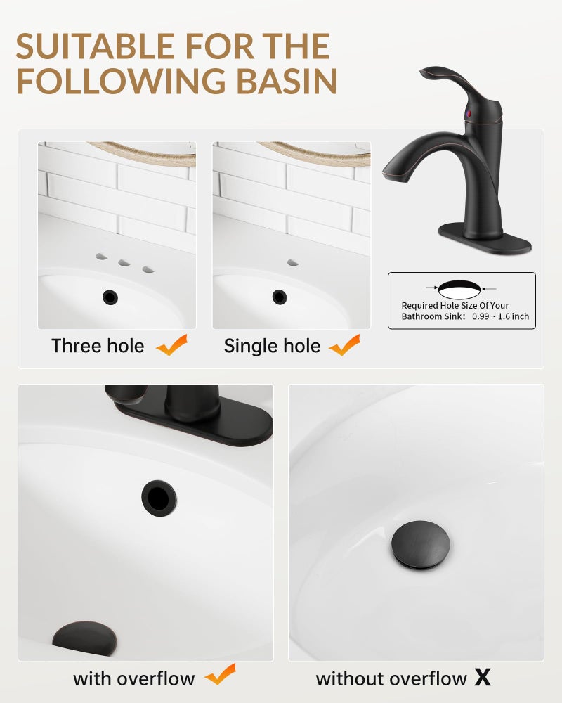 BATHLAVISH Bathroom Sink Faucet 1 Hole Oil Rubbed Bronze Single Handle Bathroom Faucets Farmhouse RV Lavatory Vanity with Pop Up Drain Parts with Overflow - Image 4