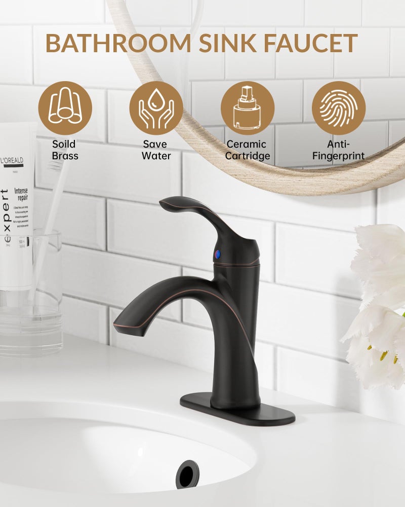 BATHLAVISH Bathroom Sink Faucet 1 Hole Oil Rubbed Bronze Single Handle Bathroom Faucets Farmhouse RV Lavatory Vanity with Pop Up Drain Parts with Overflow - Image 5