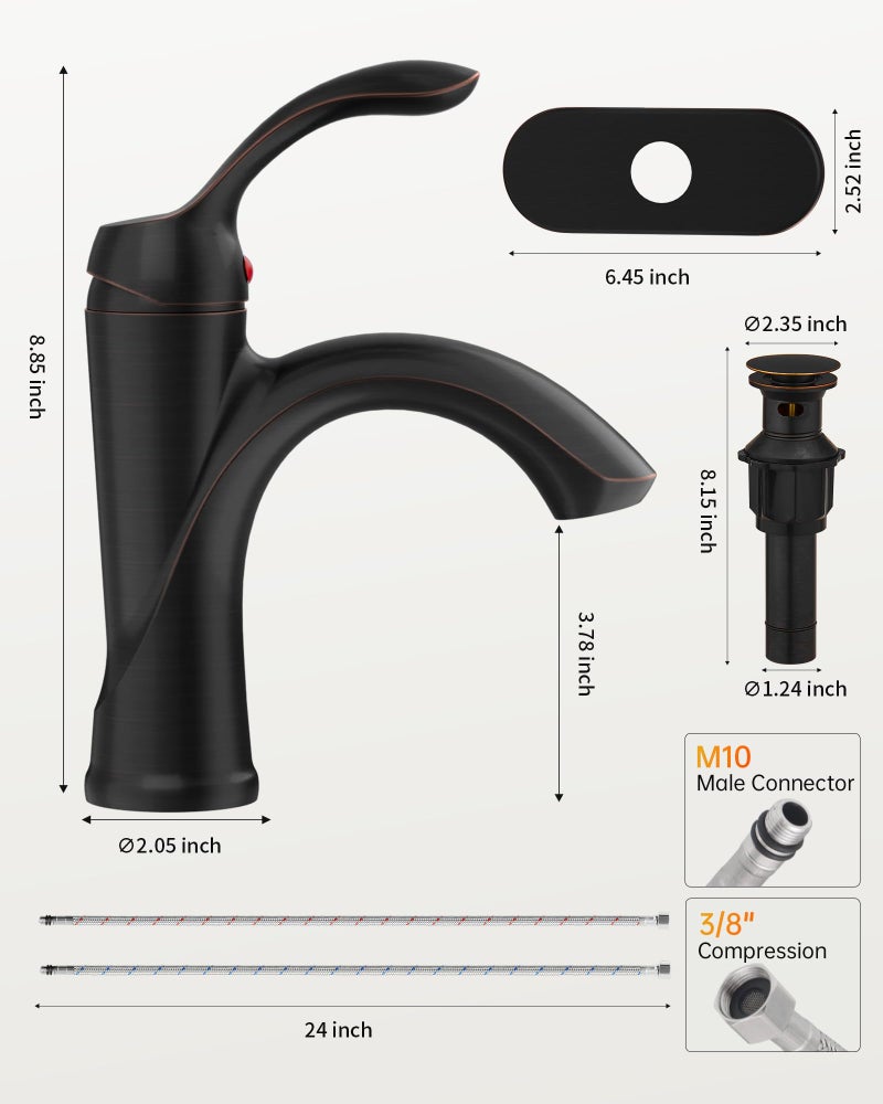 BATHLAVISH Bathroom Sink Faucet 1 Hole Oil Rubbed Bronze Single Handle Bathroom Faucets Farmhouse RV Lavatory Vanity with Pop Up Drain Parts with Overflow - Image 3