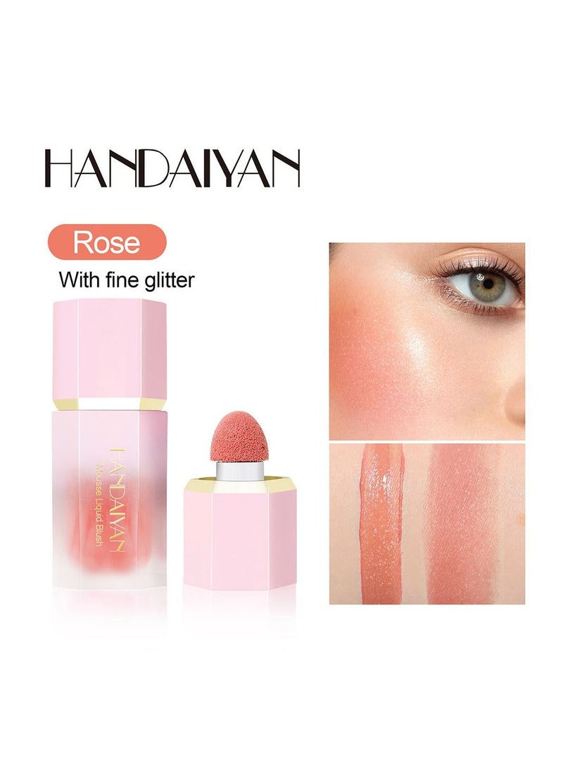 Handaiyan Mousse Liquid Blush For Cheeks Cream Face Blusher Stick with Sponge Palette Bronzer Highlighter Shape Contour Moisturizing And Breathable Matte Finish Long-wearing Waterproof For Women Makeup  - Image 1
