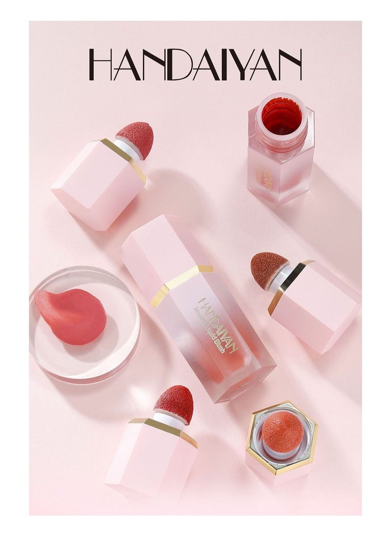 Mousse Liquid Blush For Cheeks Cream Face Blusher Stick with Sponge Palette Bronzer Highlighter Shape Contour Moisturizing And Breathable Matte Finish Long-wearing Waterproof For Women Makeup
