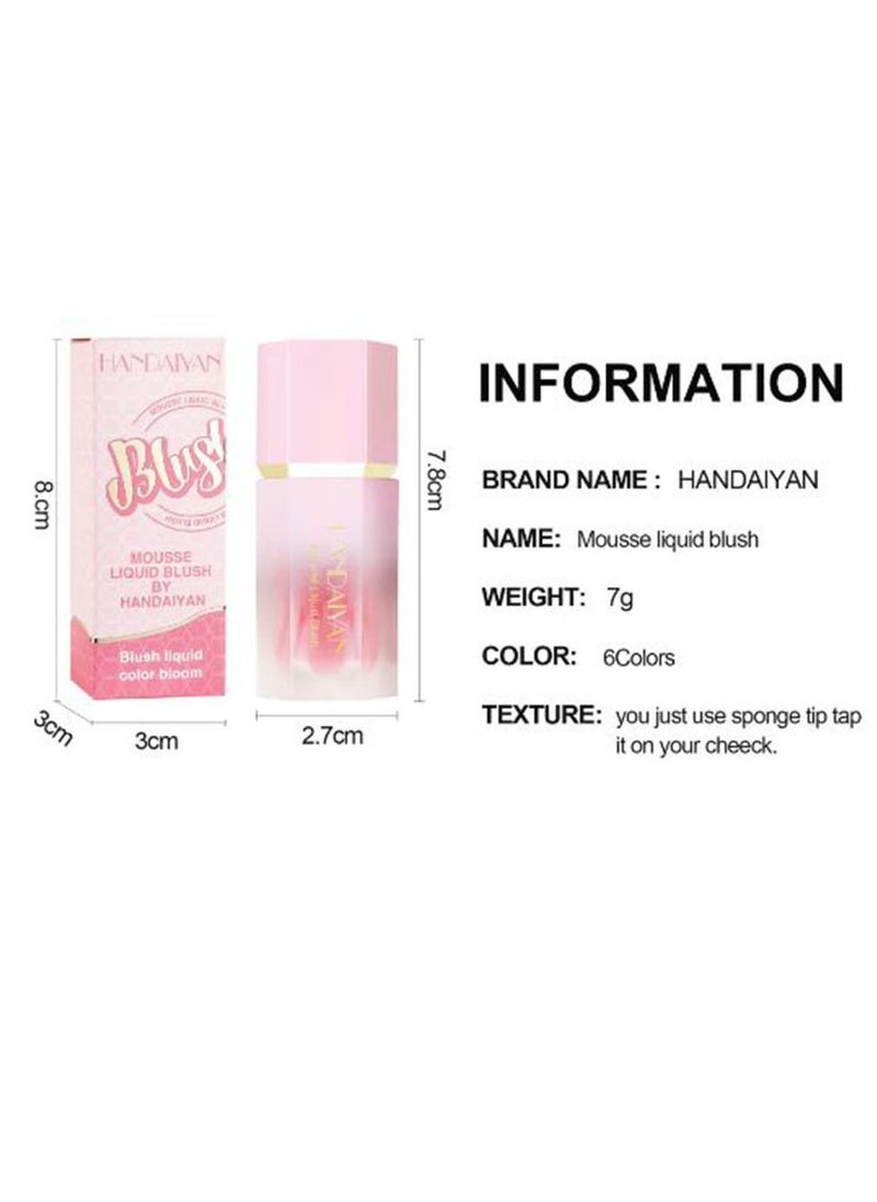 Mousse Liquid Blush For Cheeks Cream Face Blusher Stick with Sponge Palette Bronzer Highlighter Shape Contour Moisturizing And Breathable Matte Finish Long-wearing Waterproof For Women Makeup