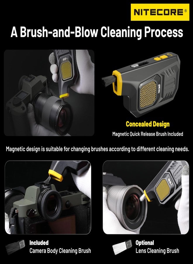 Nitecore BB21 Electronic Photography Air Blower, 33.6W Motor, 2.7kPa, 80km/h, Polycarbonate, BB21 Part Number, Includes Brush, Dust Cap, USB-C Cable, NITECORE Keychain Tag - Image 5