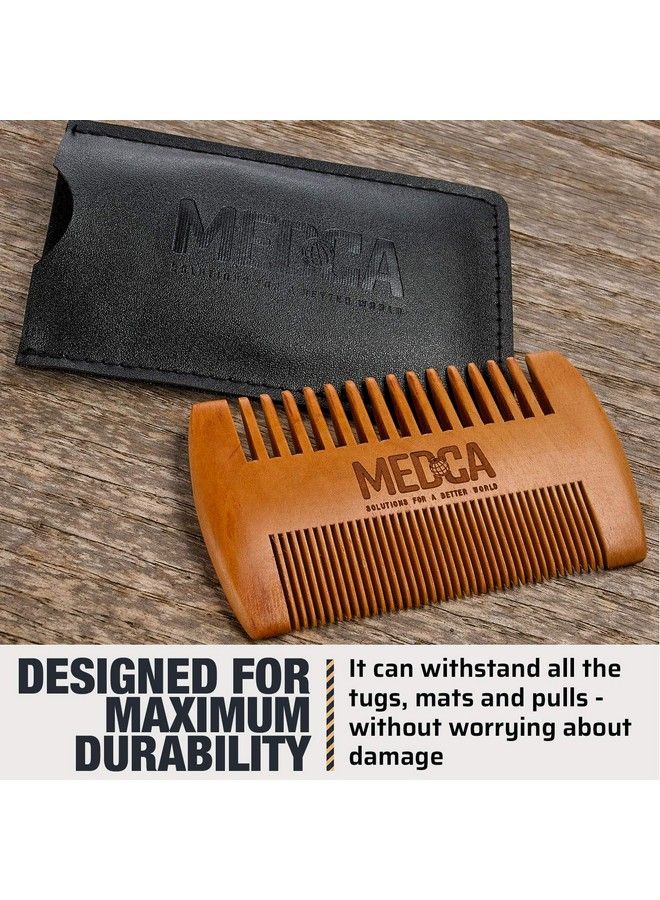 MEDca Wooden Beard Comb With Leather Case Handcrafted Solid Beechwood Beard Mustache And Head Hair Pocket Combs For Men Dual Action Fine & Coarse Teeth Perfect For Conditioner Oils And Beard Balms - Image 5