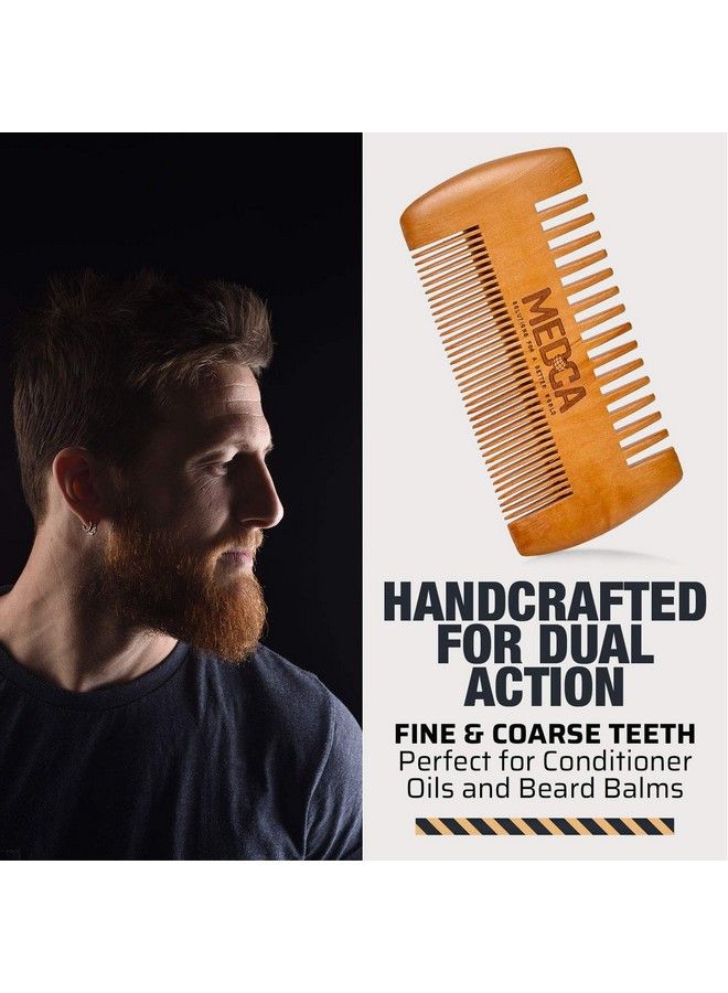 MEDca Wooden Beard Comb With Leather Case Handcrafted Solid Beechwood Beard Mustache And Head Hair Pocket Combs For Men Dual Action Fine & Coarse Teeth Perfect For Conditioner Oils And Beard Balms - Image 4