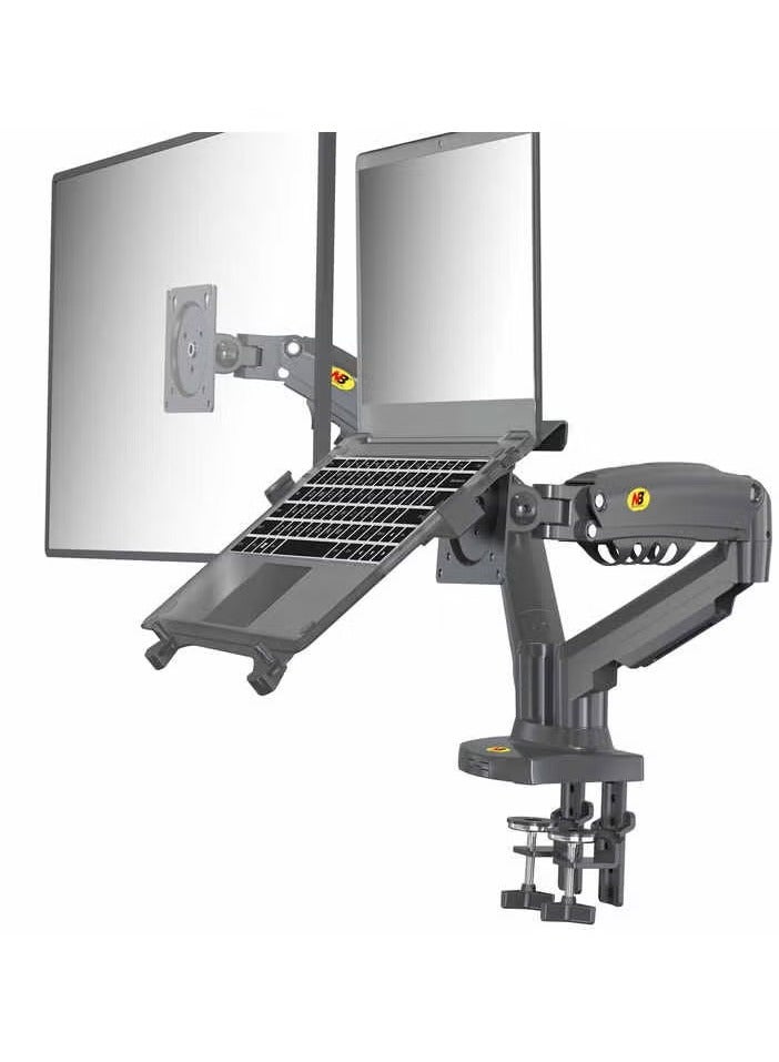 NB Gas Spring Dual Arm for 17"-27" Monitor Holder + 10"-17" Laptop Support Air Press Mount Stand - Adjustable Desk Mount with Full Motion Tilt, Swivel, Rotation & Height Adjustment - Ergonomic Workspace Solution, VESA Compatible - Image 2