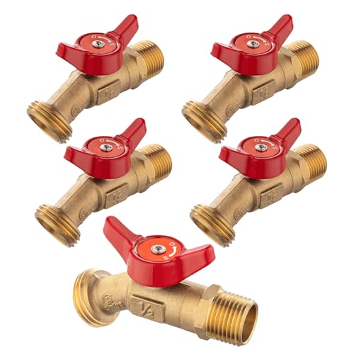 GUOFIS Outdoor Garden Spigot14 Turn Sillcock Hose Bibb FaucetValve12 Male NPT Inlet x 34 Male GHT Threaded Garden Hose OutletConnector5PackRedBOILER0035Pack - Image 1