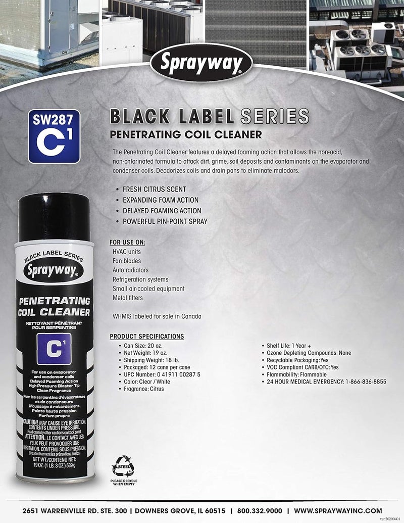 Sprayway SW287 Aerosol C1 Penetrating Coil Cleaner, 19 oz - Image 2
