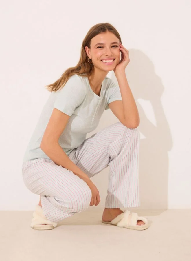 women'secret Striped ribbed viscose pyjamas