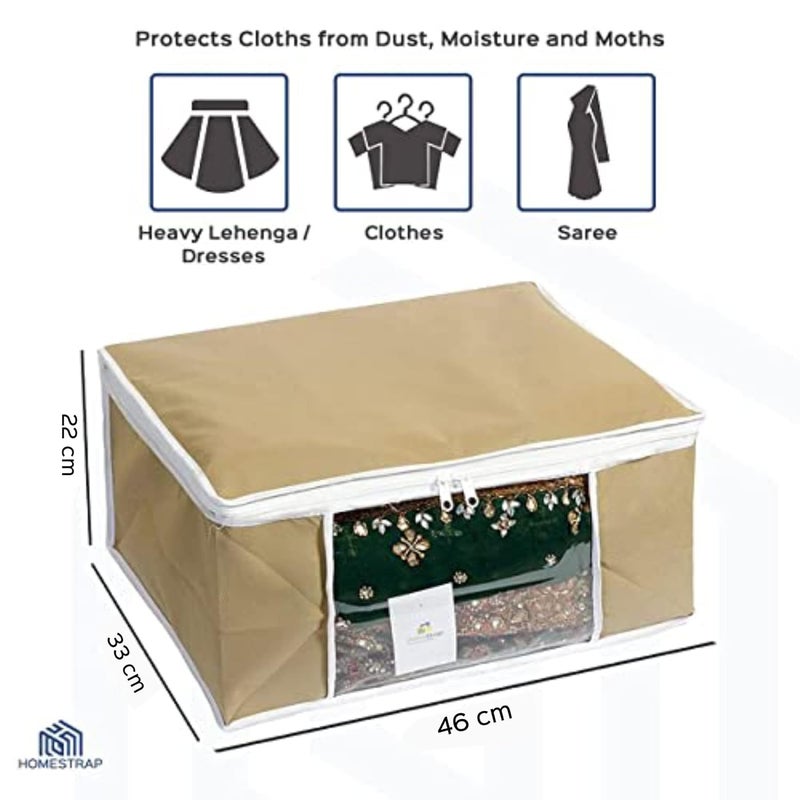 Homestrap Non Woven Large Storage BagOrganiserSaree Cover with Window Pink Beige set of 4 - Image 3
