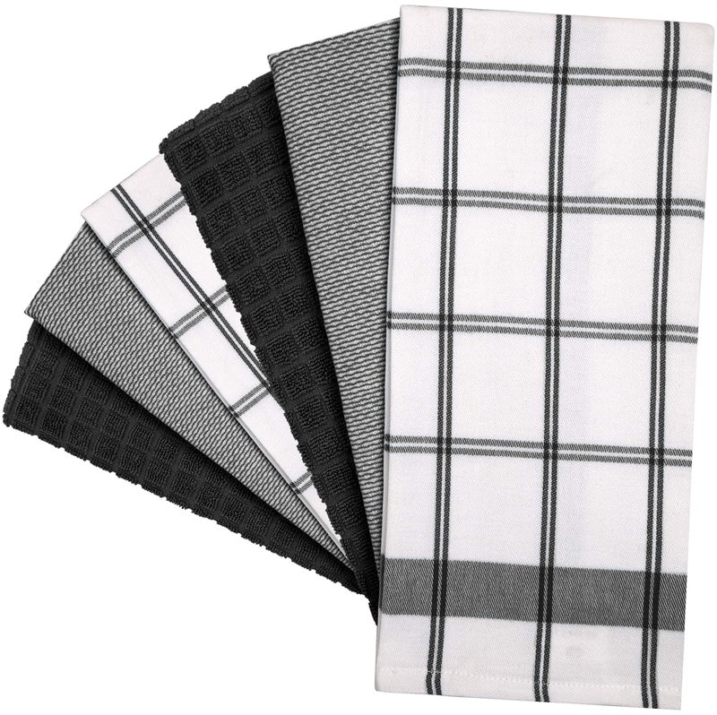 Bumble Towels Premium Kitchen Towels (20”x 28”, 6 Pack) | Large Cotton Dish Towels | Flat & Terry Highly Absorbent Kitchen Linen Set with Hanging Loop | Black Check - Image 3