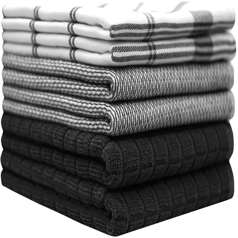 Bumble Towels Premium Kitchen Towels (20”x 28”, 6 Pack) | Large Cotton Dish Towels | Flat & Terry Highly Absorbent Kitchen Linen Set with Hanging Loop | Black Check - Image 2