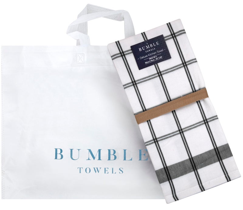 Bumble Towels Premium Kitchen Towels (20”x 28”, 6 Pack) | Large Cotton Dish Towels | Flat & Terry Highly Absorbent Kitchen Linen Set with Hanging Loop | Black Check - Image 5