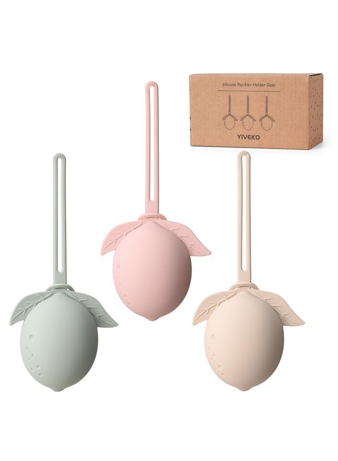 YIVEKO Silicone Pacifier Holder Case Binky Holder Silicone Pacifier Case for Boys Girls Portable Paci Pouch for Newborns 3 Pack-Ivory+Sage+Blush - Image 1