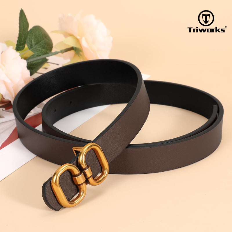 TRIWORKS Reversible Leather Belt for Women with Gold Buckle Ladies Leather Belt for Jeans Pants - Image 2