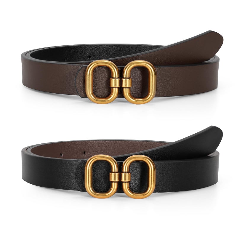 TRIWORKS Reversible Leather Belt for Women with Gold Buckle Ladies Leather Belt for Jeans Pants - Image 1