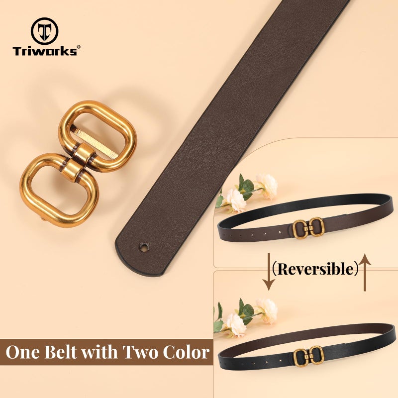 TRIWORKS Reversible Leather Belt for Women with Gold Buckle Ladies Leather Belt for Jeans Pants - Image 3
