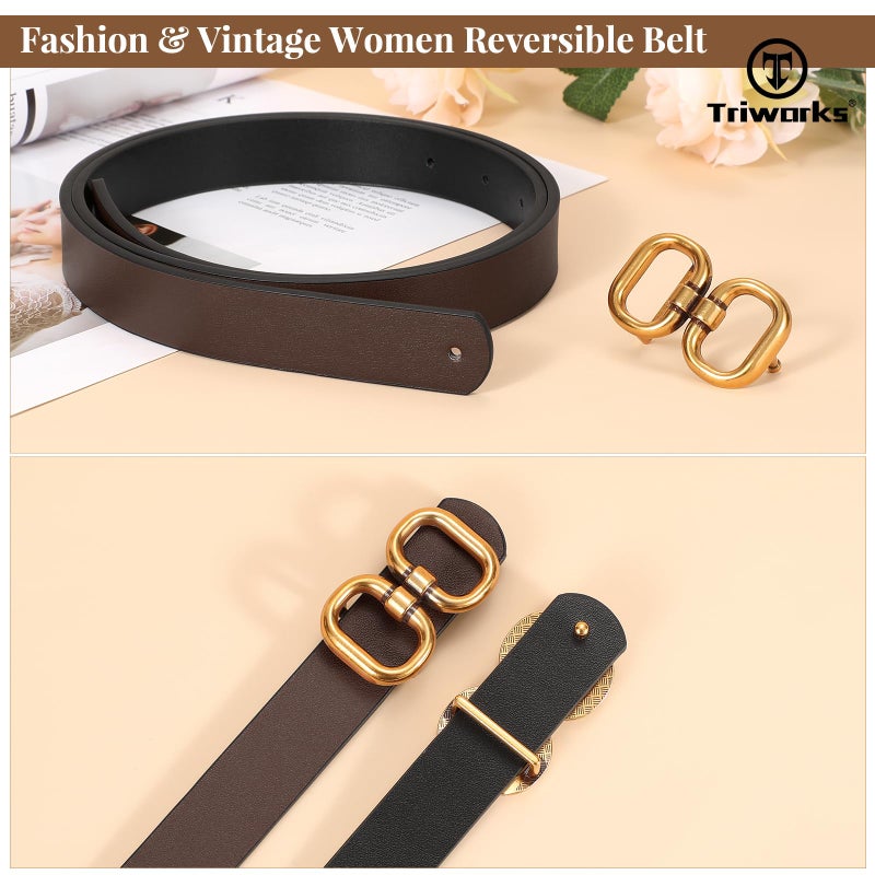 TRIWORKS Reversible Leather Belt for Women with Gold Buckle Ladies Leather Belt for Jeans Pants - Image 5
