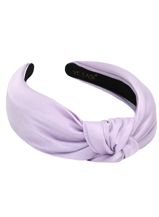 YETASI Purple Headbands for Women Satin Lavender, Elegant, Comfortable Knotted Headband made of Non-Slip Material. Top Knot Head band Fashion - Image 1