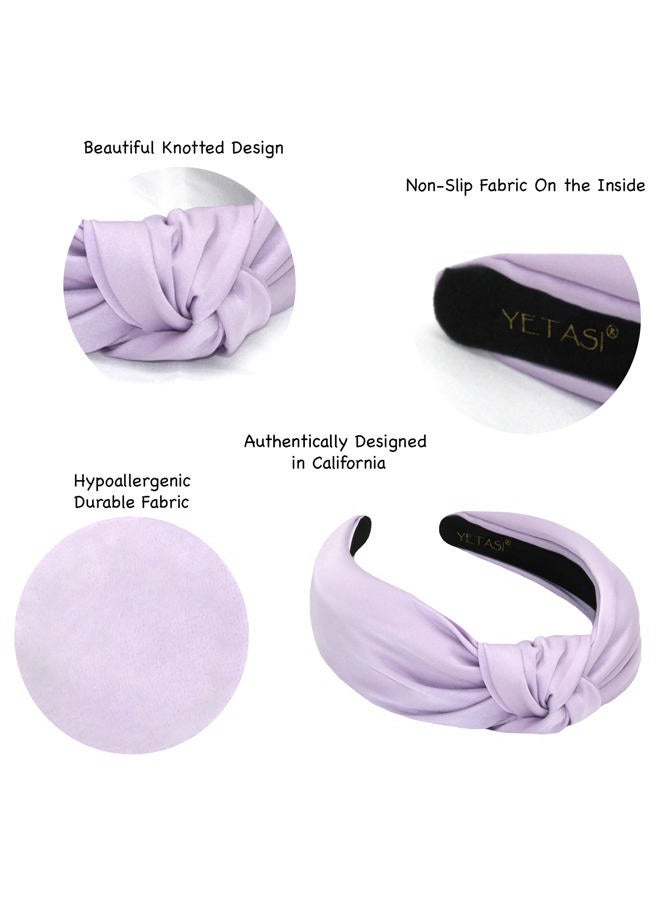 YETASI Purple Headbands for Women Satin Lavender, Elegant, Comfortable Knotted Headband made of Non-Slip Material. Top Knot Head band Fashion - Image 4