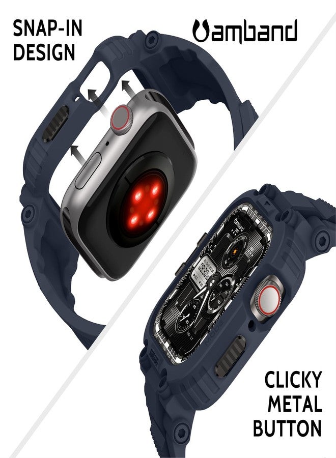 امباند أساور amBand متوافقة مع ساعات Apple Watch 9/8/7 مقاس 45 مم، غطاء حماية متين من سلسلة M1 Sport مع حزام TPU، غطاء واقٍ عسكري قوي لساعات iWatch SE3/SE2/SE/6/5/4/3 مقاس 44 مم و42 مم، لون أزرق داكن للرجال - Image 4