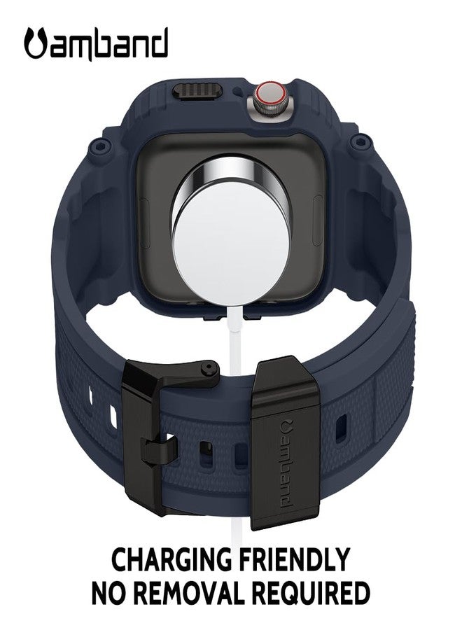 امباند أساور amBand متوافقة مع ساعات Apple Watch 9/8/7 مقاس 45 مم، غطاء حماية متين من سلسلة M1 Sport مع حزام TPU، غطاء واقٍ عسكري قوي لساعات iWatch SE3/SE2/SE/6/5/4/3 مقاس 44 مم و42 مم، لون أزرق داكن للرجال - Image 5