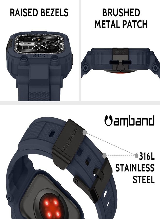 امباند أساور amBand متوافقة مع ساعات Apple Watch 9/8/7 مقاس 45 مم، غطاء حماية متين من سلسلة M1 Sport مع حزام TPU، غطاء واقٍ عسكري قوي لساعات iWatch SE3/SE2/SE/6/5/4/3 مقاس 44 مم و42 مم، لون أزرق داكن للرجال - Image 2