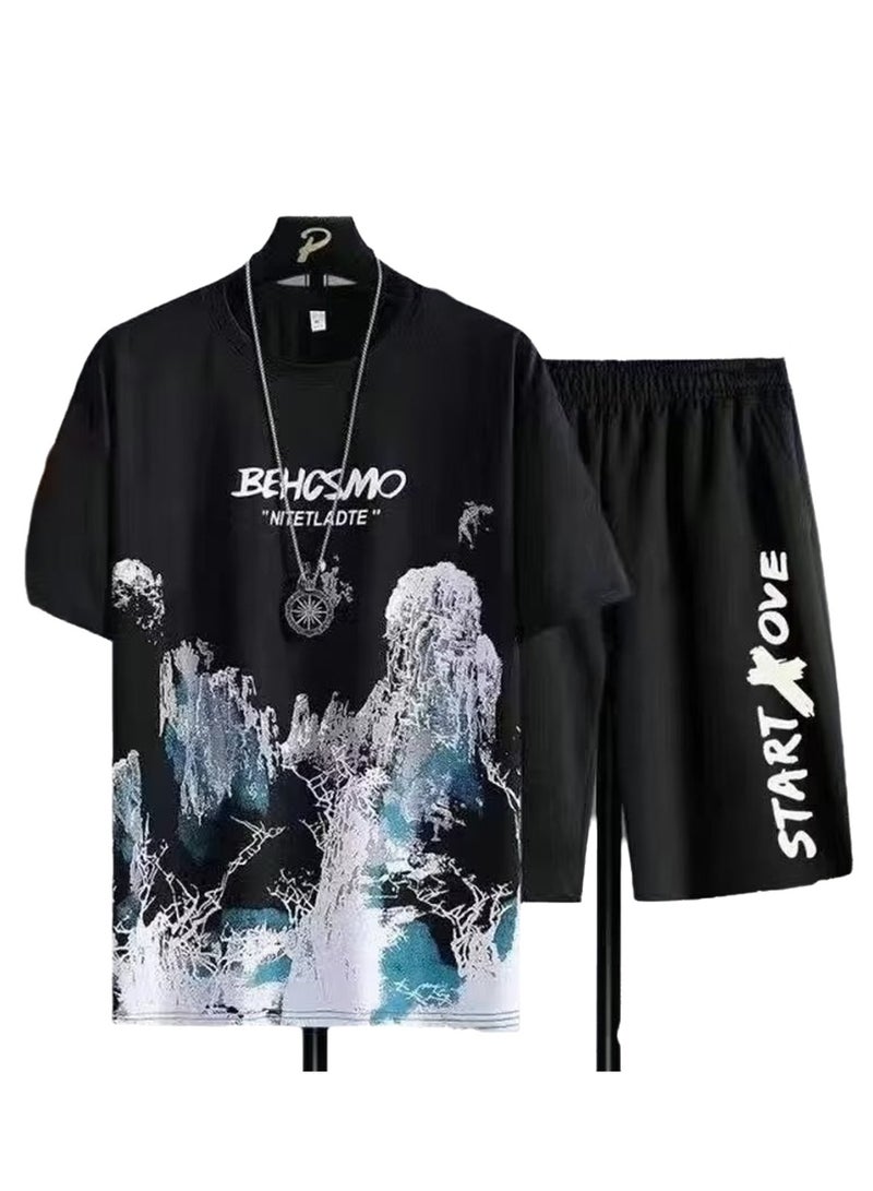 Summer casual suit men's thin quick-drying short-sleeved T-shirt new sports shorts short-sleeved two-piece set  - Image 1
