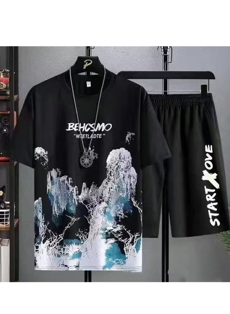 Summer casual suit men's thin quick-drying short-sleeved T-shirt new sports shorts short-sleeved two-piece set  - Image 2
