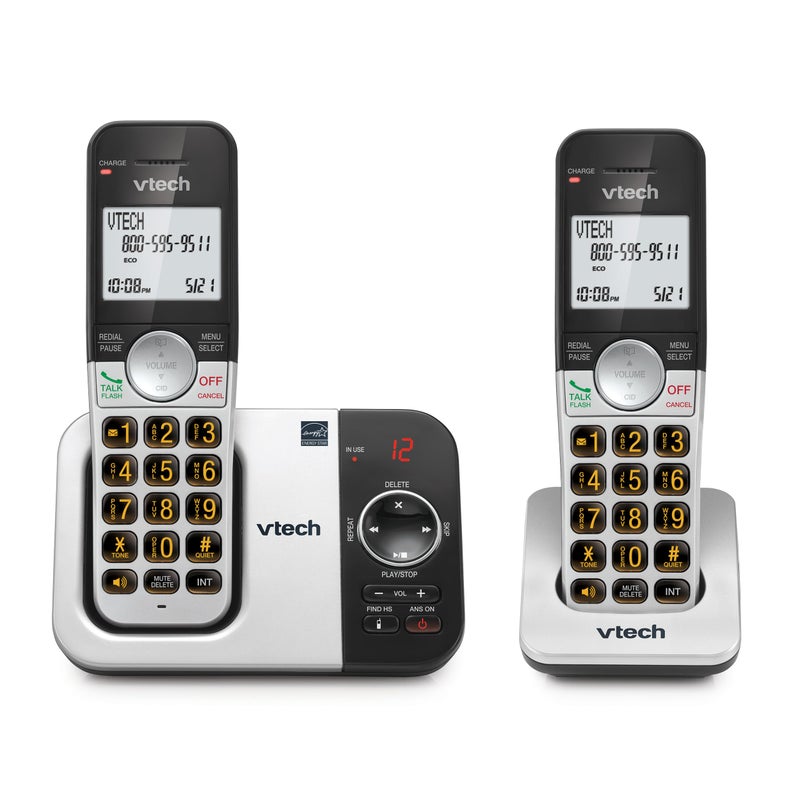 VTech VG232-2 Cordless Phone with Answering Machine - 2 Handsets, Large Backlit Display, Big Buttons, Full-Duplex Speakerphone, Caller ID, 14-Min Digital Answering System, Easy Setup - Silver/Black - Image 1